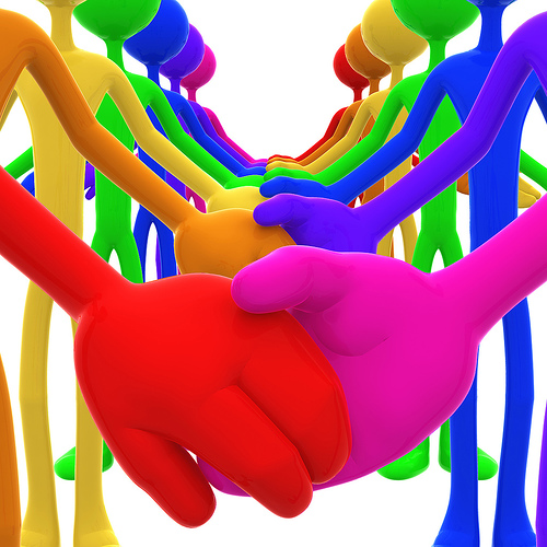 3D Full Spectrum Unity Holding Hands Concept